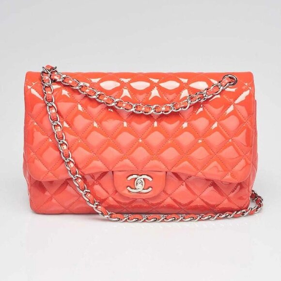Chanel Pink Quilted Patent Leather Classic Jumbo Double Flap Bag - Picture 8 of 11